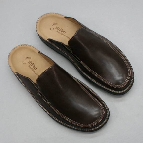 Ströber 8.5 UK Mens 10 US Mules Brown Leather Slides Strober House Shoes Germany main image 4
